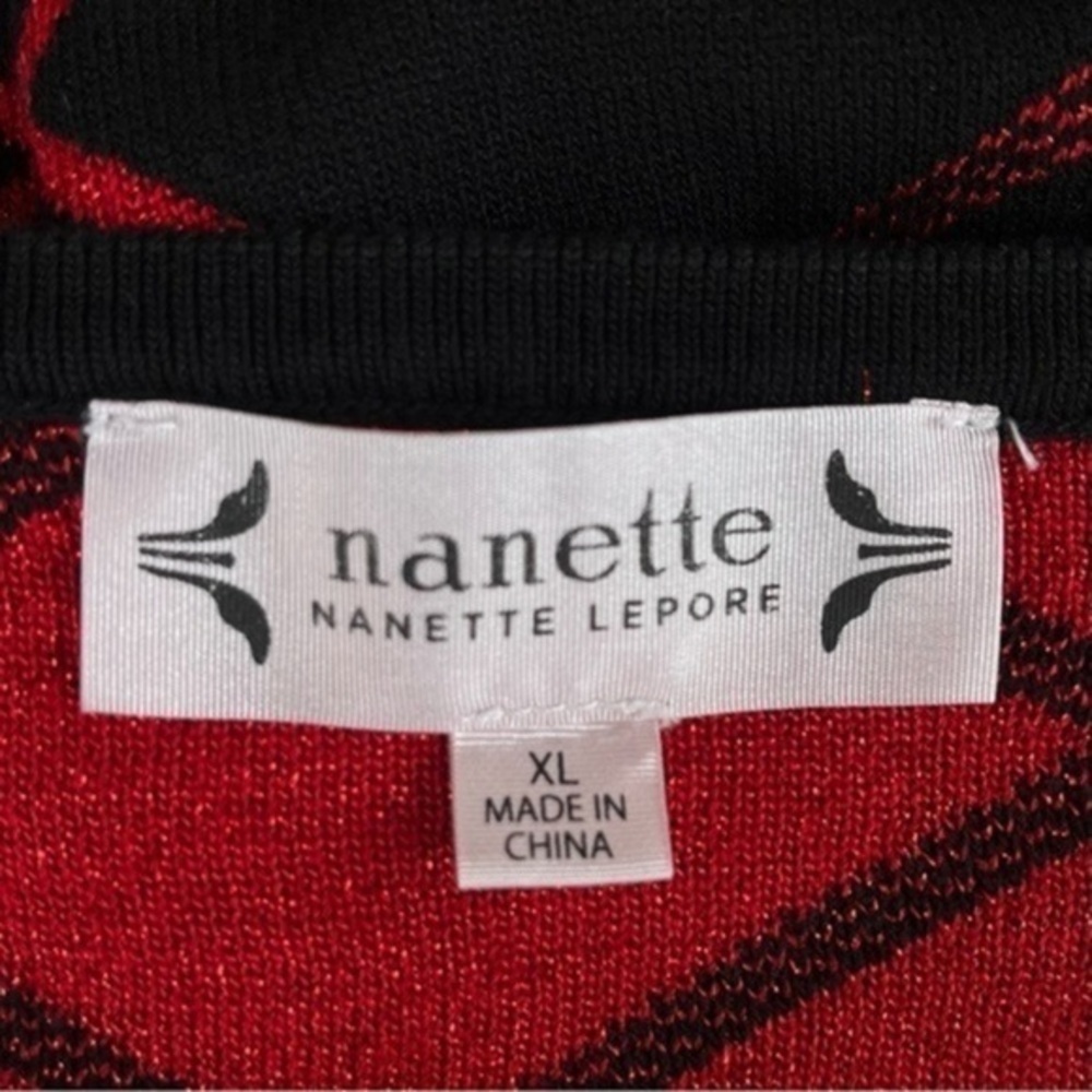 Nanette Lepore Round Neck 3/4 Sleeve Red Black Fit & Flare Sweater Dress 👗 - Picture 8 of 8